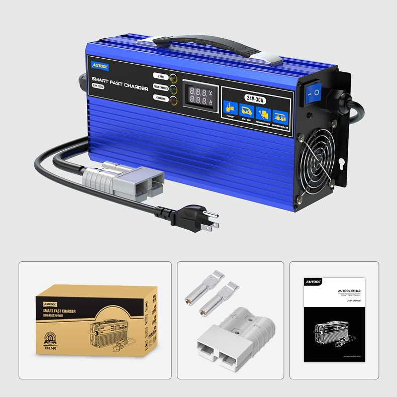 AUTOOL Cargador de carretilla elevadora eléctrica Lavadora Patrulla Batería Batería de plomo-ácido Cargador rápido de 24V 30A
