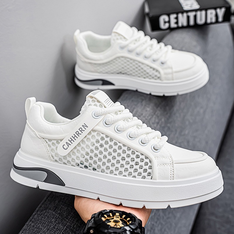 Zapatillas huecas de red grande, zapatos casuales de malla para jóvenes estudiantes, verano 2025, todo fósforo, nicho, zapatos de moda para hombres