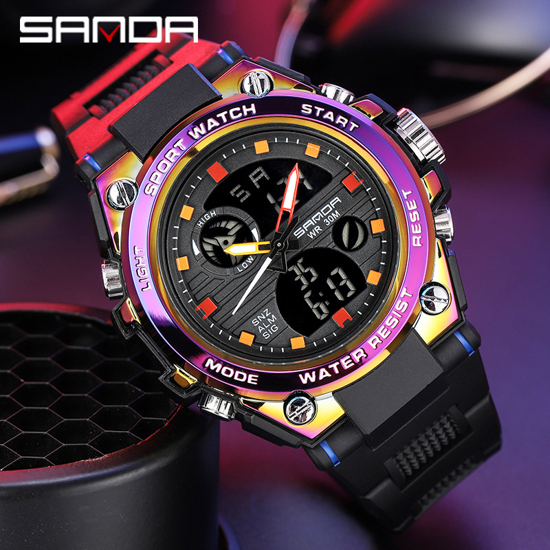 SANDA 739 colorido multifuncional impermeable reloj deportivo electrónico e-commerce de una sola pieza de generación de reloj deportivo mágico