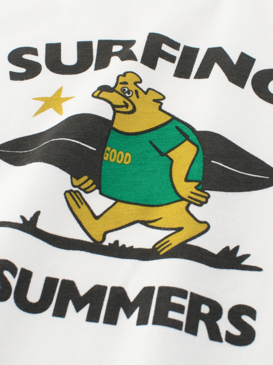 27kids camiseta de manga corta para niños de verano 2025 ropa para niños versión coreana del oso de surf ropa de raglán para bebés al por mayor