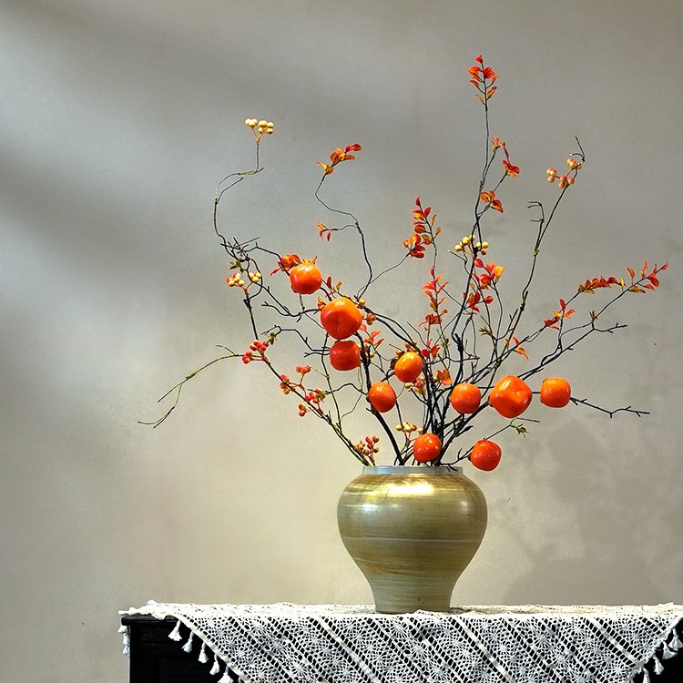 年宵花柿子假花花摆设柿柿如意轻奢客厅新年装饰花艺摆件