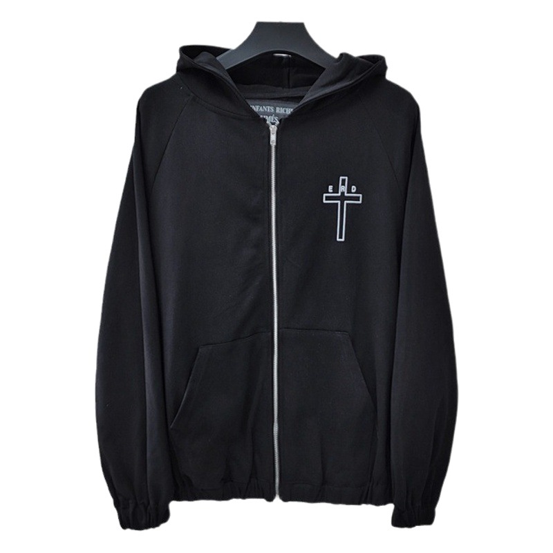 ERD melancolía rica Segunda Generación Cruz carta VTG cremallera suéter con capucha calle cardigan pareja exterior Jersey moda