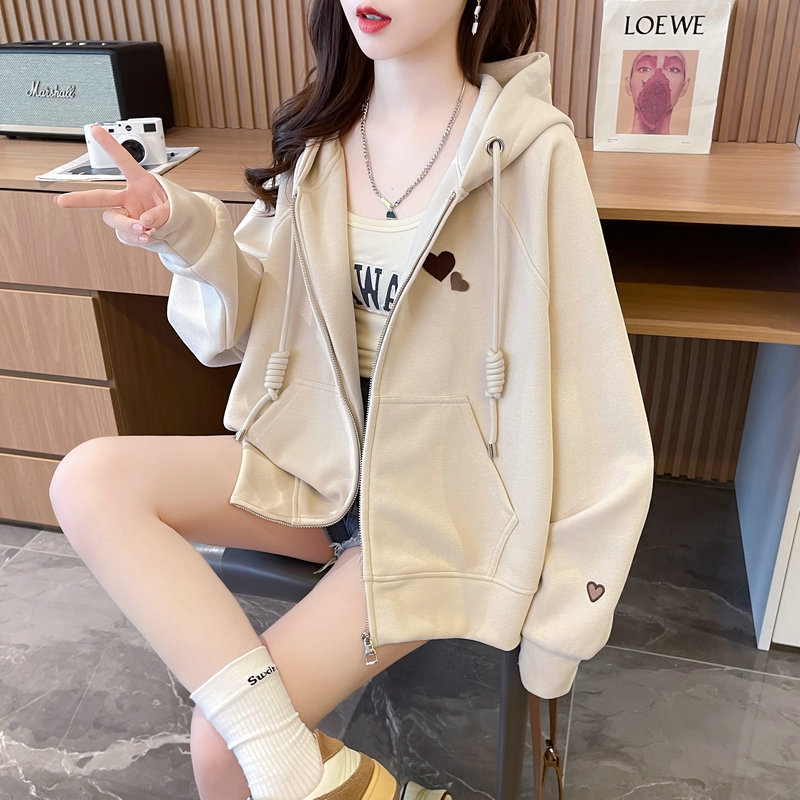 实拍华棉复合牛奶丝卫衣女春秋薄款潮开衫外套拉链大码女装|undefined