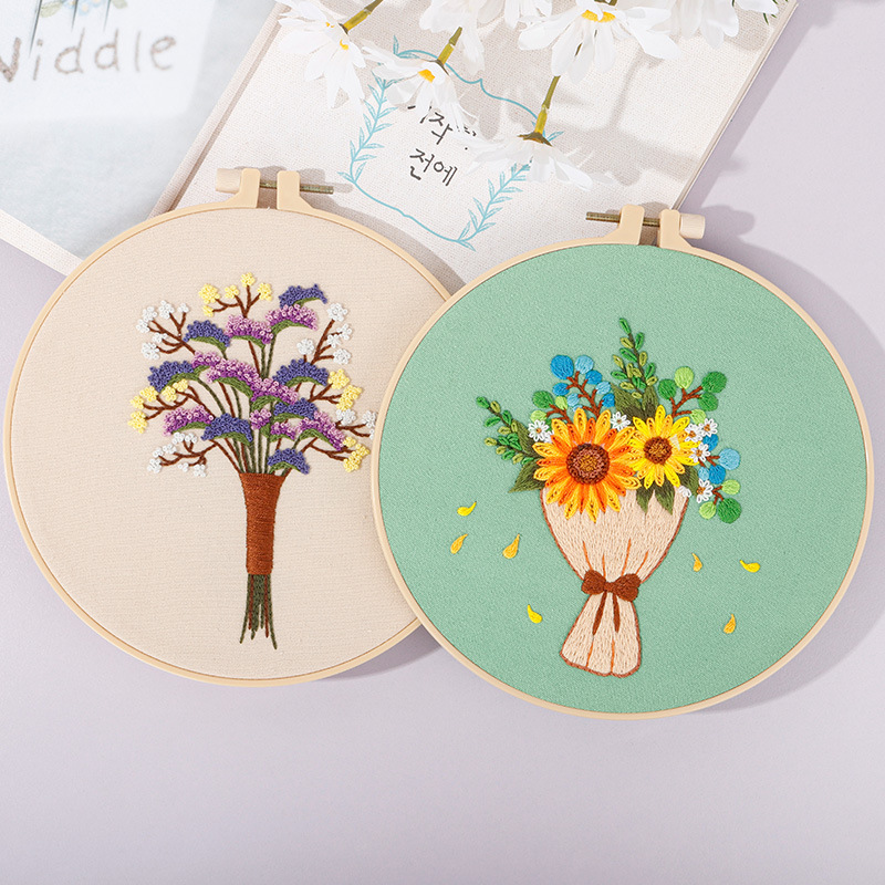 Paquete de material de bordado hecho a mano bricolaje nuevo mensaje de amor original con ramo de flores kit de producto semiacabado inglés