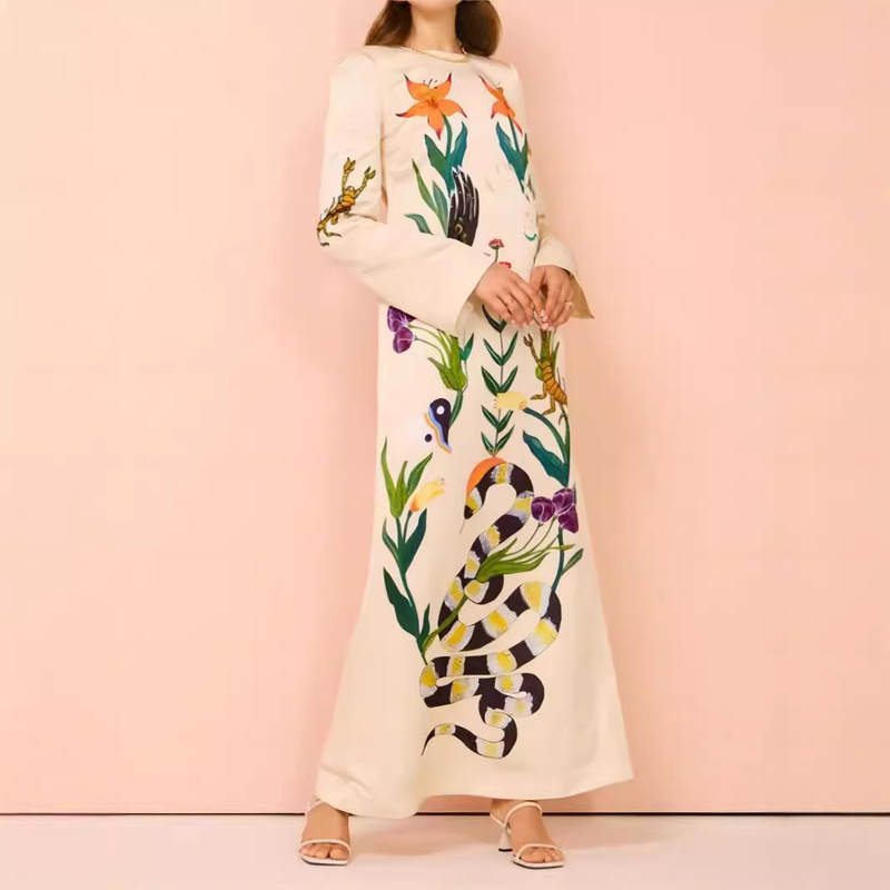Independent Site Aliexpress Spring and Summer New Long-Sleeved Backless Animal Print Street Casual Long Dress for Women Independent Site Aliexpress Spring and Summer New Long-Sleeved Backless Animal Print Street Casual Long Dress for Women