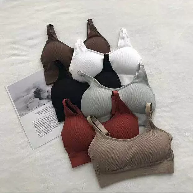 小熊螺纹裹胸无钢圈美背内衣女带胸垫瑜伽抹胸背心运动睡眠文胸