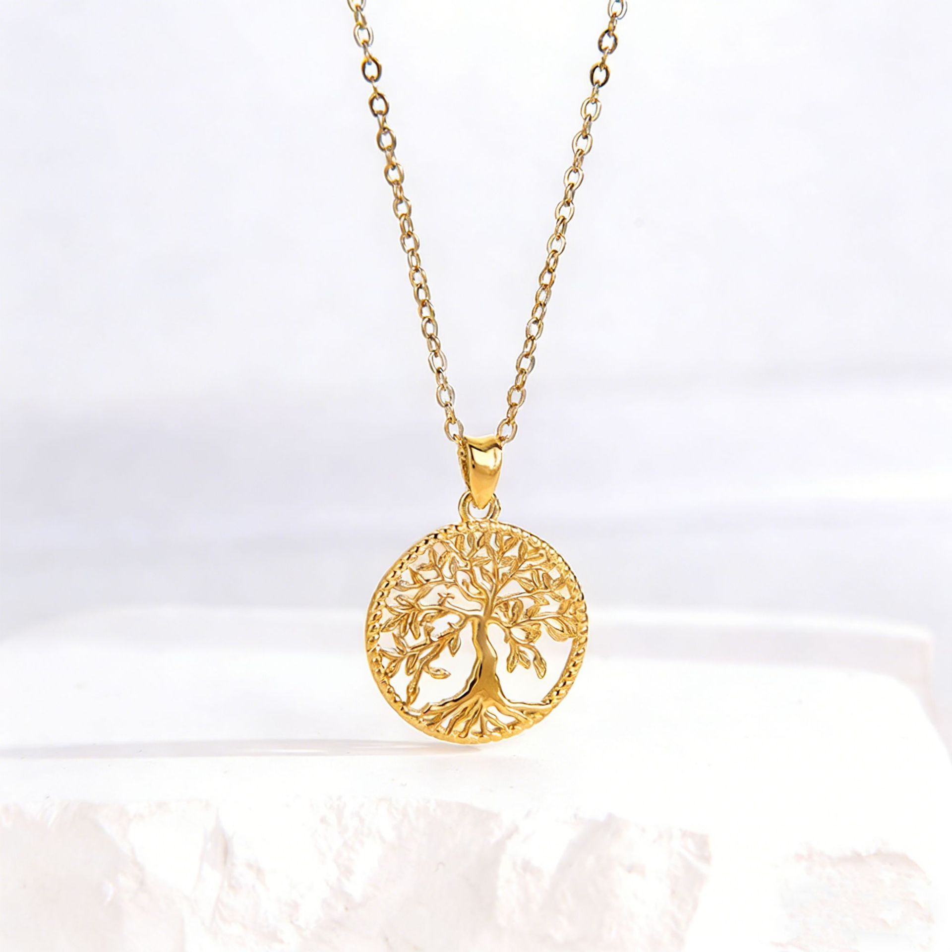 925 plata esterlina hueco colgante árbol de la vida nicho femenino europeo de alto nivel de sentimiento de la cadena clavicular del árbol de la paz suéter