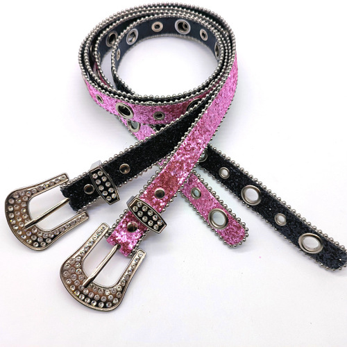 y2k rhinestone belt pin buckle porous niche design ladies ins style hot girl trendy American retro super flash belt