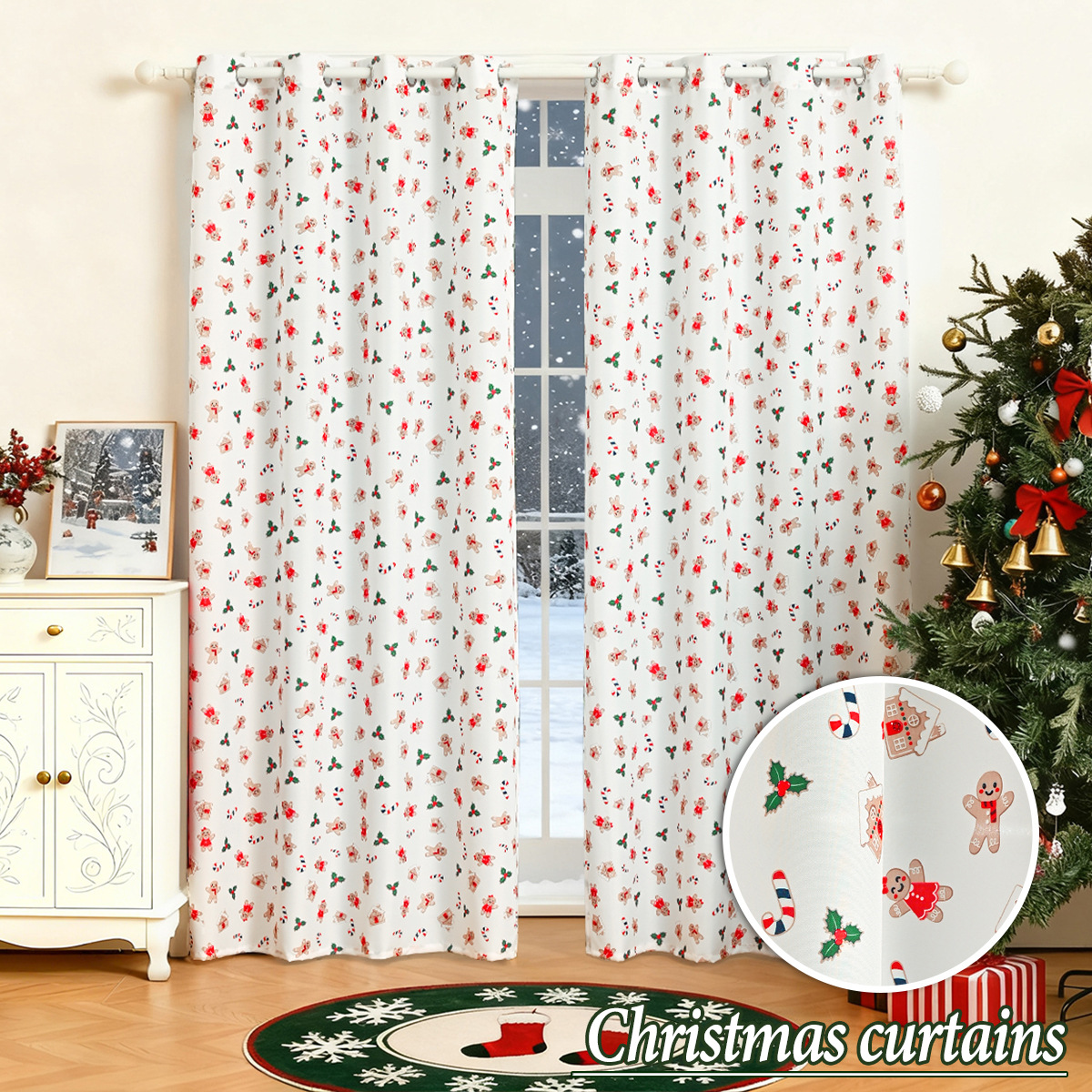 Nuevas cortinas de Navidad impresas transfronterizas cortinas cortinas cortinas de Navidad de decoración de TEMU
