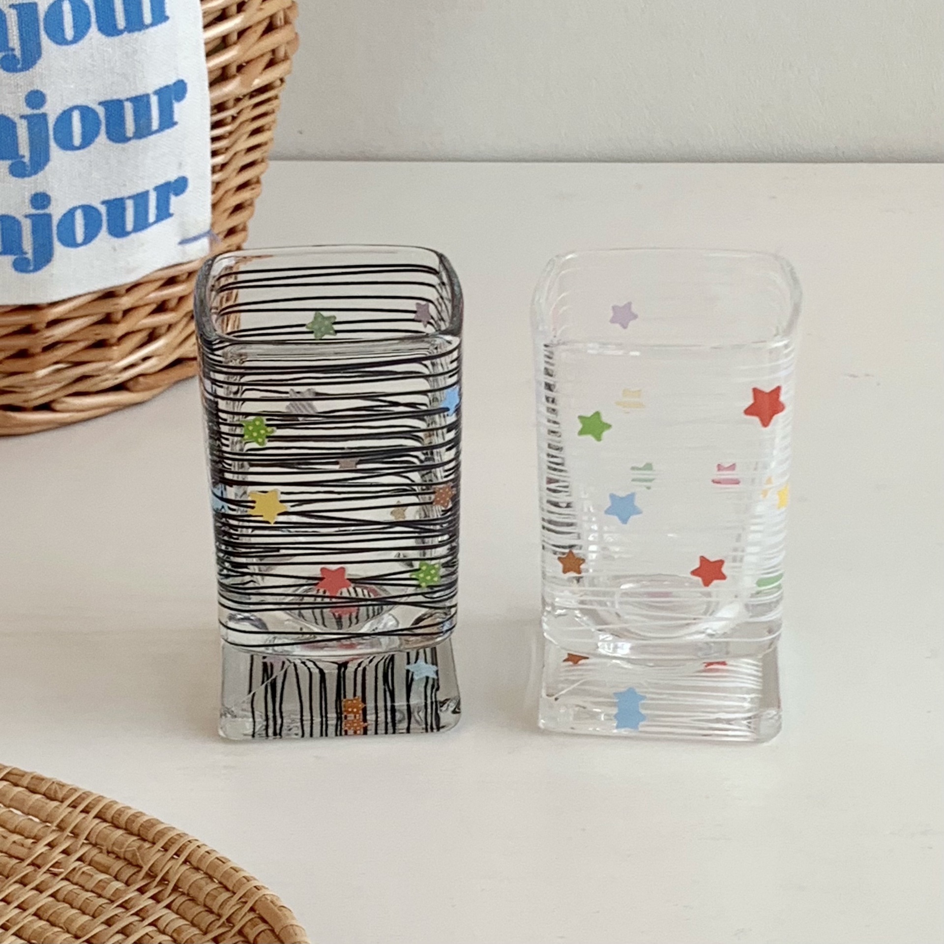 Cute Star-patterned Glass With High-end Feel, Unique Colorful Water Couples, Suitable For Home Use As A Juice Or Milk_voghion.com