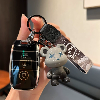 Qiya Key Bag K3K4K5Kx3Kx5/7 Smart Running Sorento Yipao Kaishen Case Buckle Men's and Women's Cross (Car key bag) - kia-a-smart-3-key-single-shell-black-grey-violence-bear-pendant