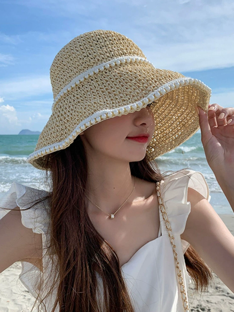 Woven summer thin beach hat solar-powered, sun protection, beach style