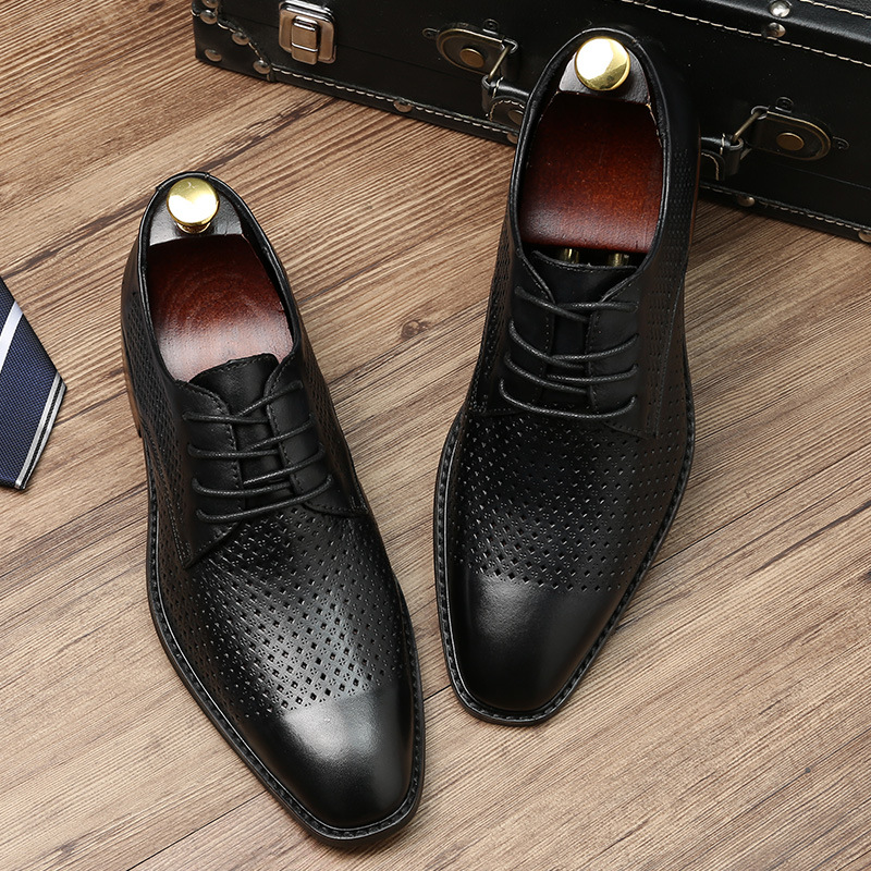 Chaussures habillées décontractées légères à lacets en cuir pour hommes, chaussures de travail professionnelles_voghion.com