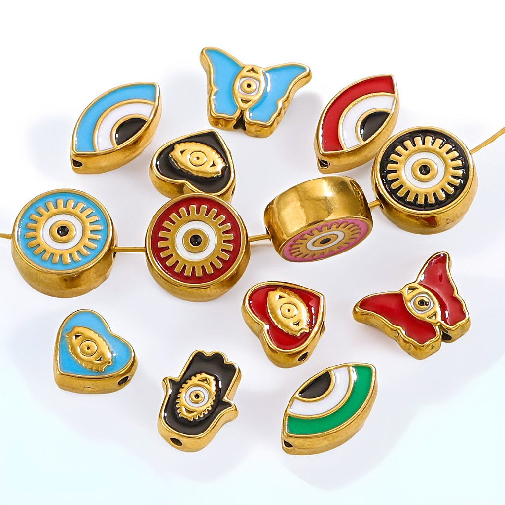 Cuentas cuadradas de acero inoxidable europeas y americanas, cuentas de ojos de doble cara con goteo de esmalte, cuentas divisorias, cuentas sueltas, accesorios de joyería de bricolaje al por mayor