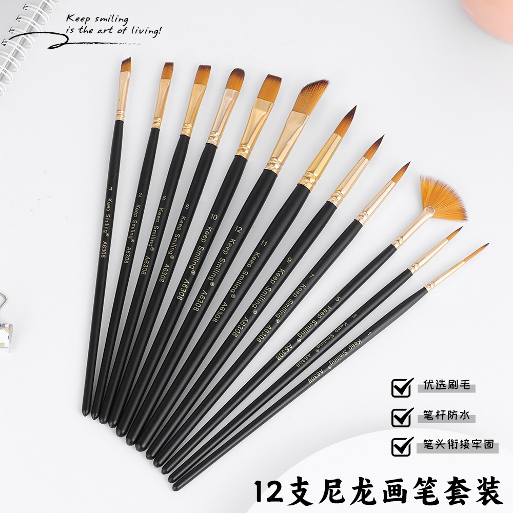 12 cepillos de pintura de pelo de nylon, DIY pincel de pintura de graffiti, traje de pincel de acuarela gouache, al por mayor