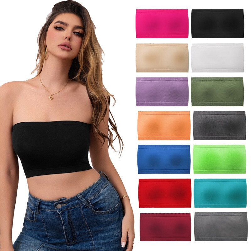 New European and American Style Seamless Tube Top for Women, Solid Color Fixed Cup Anti-Exposure Base Layer Chest Wrap Underwear, Fashionable Hot Girl Style New European and American Style Seamless Tube Top for Women, Solid Color Fixed Cup Anti-Exposure Base Layer Chest Wrap Underwear, Fashionable Hot Girl Style