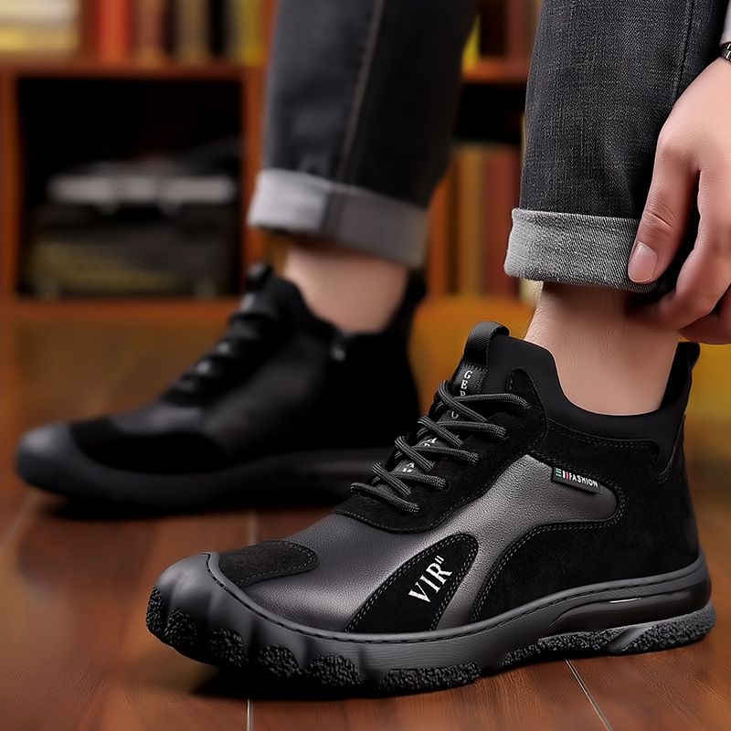 Zapatos de algodón para hombres de cuero genuino de lana de invierno zapatos de cuero cálidos con forro polar del norte de alta calidad zapatos de hombre casuales deportivos de mediana edad