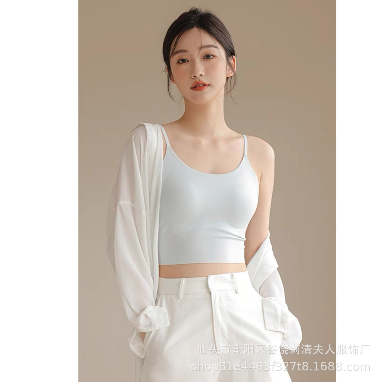 아이스 실크 원활한 작은 캐미솔 속옷 여성용 고정 컵 바깥 착용 뷰티 백 내부 끈이없는 브래지어 패드