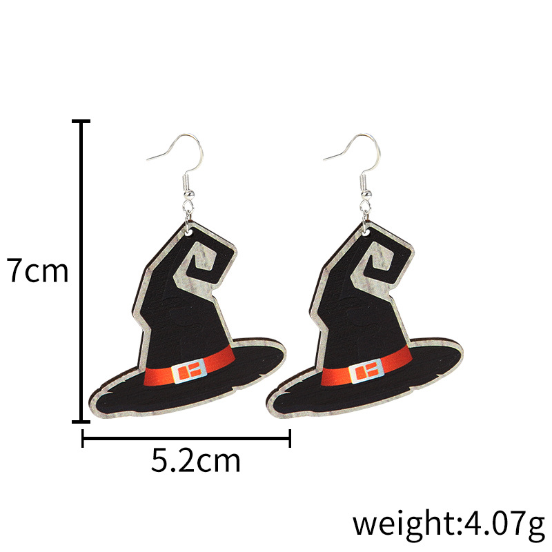 8g Weight 1 Pair Funny Halloween Pattern Wood Drop Earrings