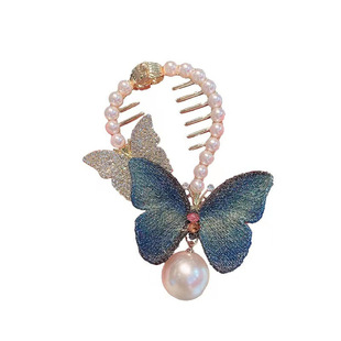 Women's luxury rhinestone pearl hair claw butterfly decorative clips for women's popular fancy classic girl accessories