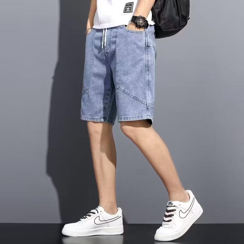 Pantalones cortos de mezclilla de moda para hombres, herramientas japonesas, pantalones sueltos de cinco puntos, pantalones casuales de bolsillo grande, verano