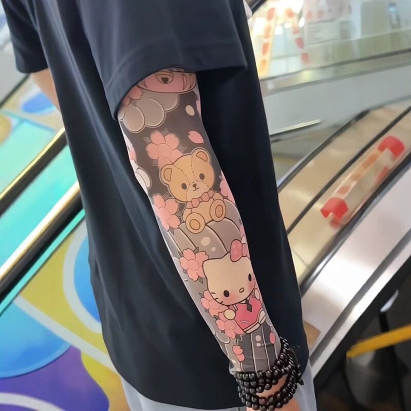 Hello Kitty Floral Arm Sun Protection Ice Sleeves Creative Tattoo Sleeve Covers for Summer Travel, Uv Protection, Ultra-Thin, Seamless Style Hello Kitty Floral Arm Sun Protection Ice Sleeves Creative Tattoo Sleeve Covers for Summer Travel, Uv Protection, Ultra-Thin, Seamless Style