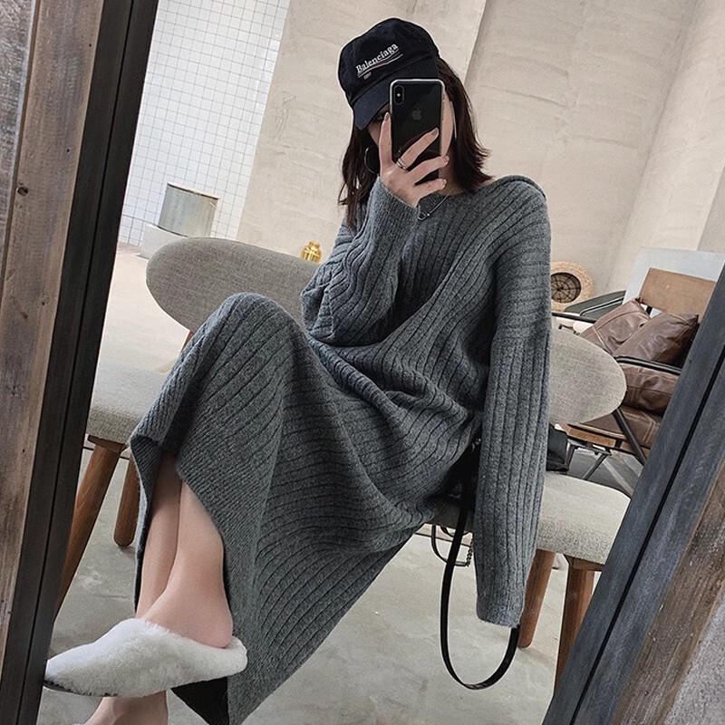 Knitted Dress for Women 2026 Autumn and Winter Hooded Solid Color Mid-Length Thickened Over-The-Knee Slimming Base Sweater Dress Knitted Dress for Women 2026 Autumn and Winter Hooded Solid Color Mid-Length Thickened Over-The-Knee Slimming Base Sweater Dress