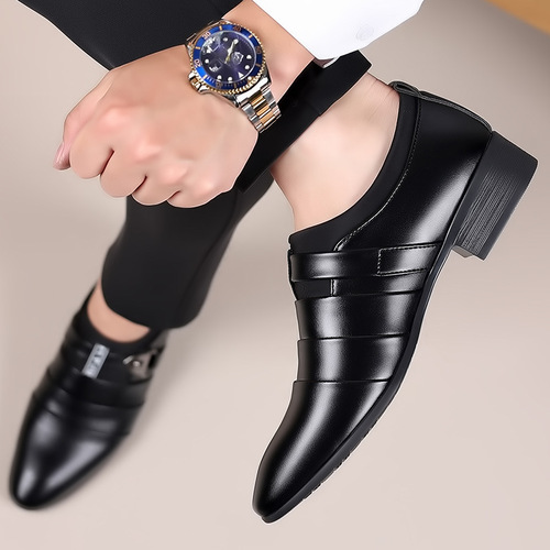 New leather shoes, men's business dress shoes, Korean men's shoes, large size pointed casual shoes