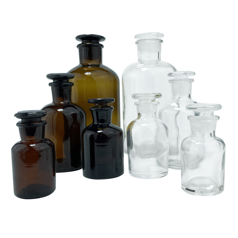 玻璃试剂瓶磨砂盖透明广口瓶棕色加厚碘伏瓶分装酒精瓶实验室仪器