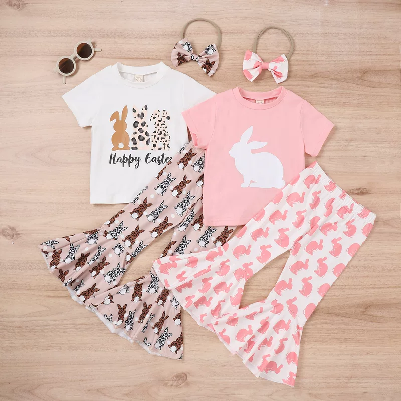 Summer rabbit, T-shirt, flared trousers, set