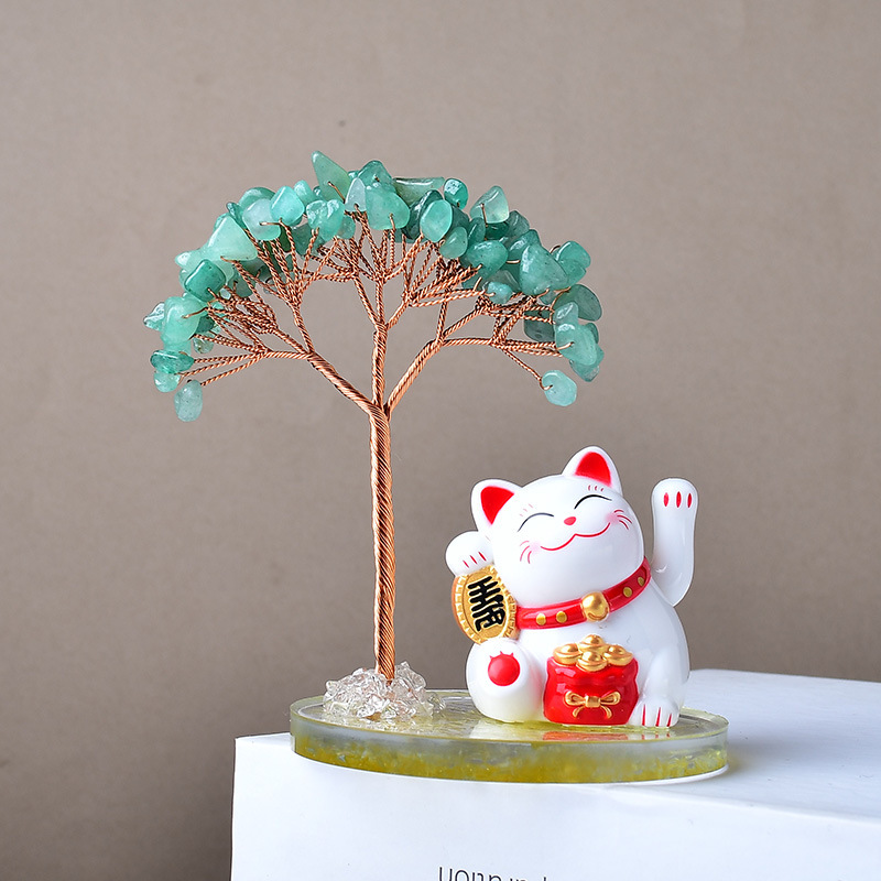 天然水晶フォーチュンツリー招き猫装飾品車ホームオフィスレジデスクトップアクセサリークリスマスギフト|undefined