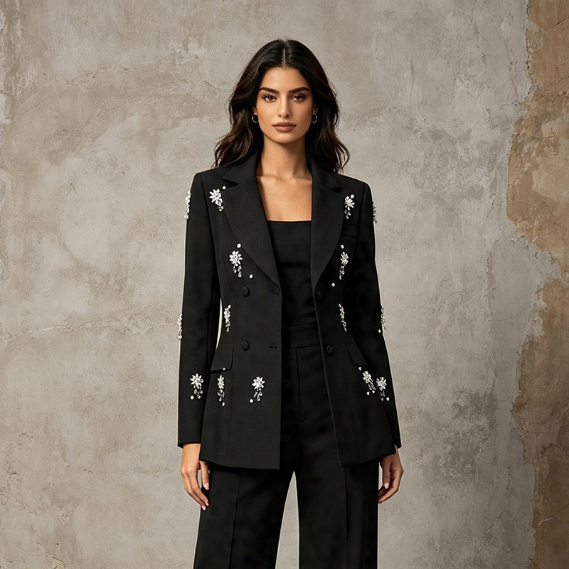 Elegant Commuter Style High-End Party Dress with Diamond-Encrusted Blazer 2026 Summer New Women's Top
