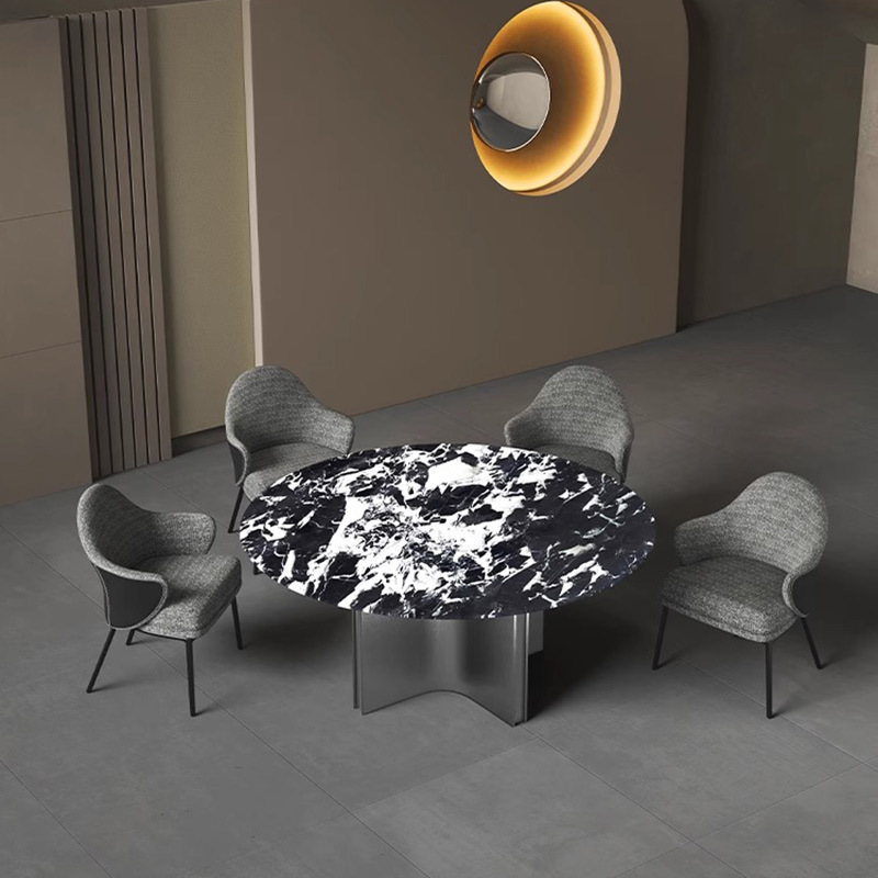 Napoleon Luxury Stone Dining Table Light Luxury High-end Marble Round Table Household Guangdong Foshan Natural Microcrystalline Super Crystal Stone