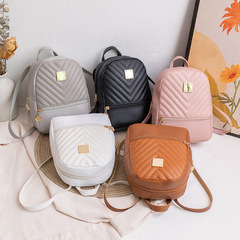 Bag Lady 2022 New Embroidered V-Texture Iron Sheet Double Shoulder Small Backpack Casual Phone Bag Small Bag Foreign Trade