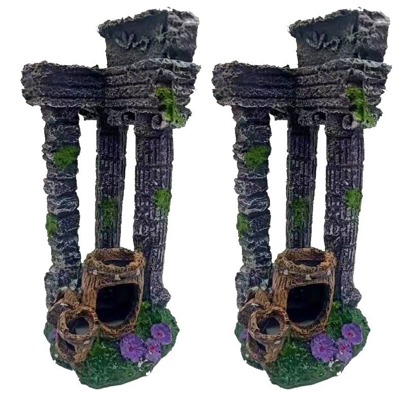 Ландшафтный дизайн аквариума, аквариумные принадлежности, квадратная римская колонна с бочкой, смола, рыбная пещера, декоративные украшения, укрытие для креветок, скрытый искусственный домик