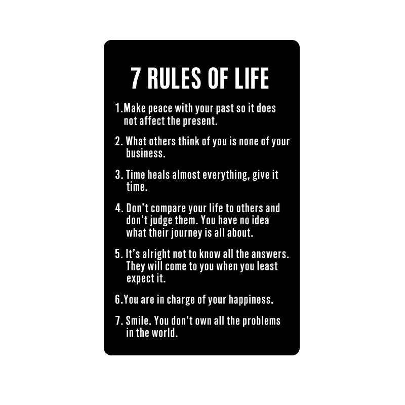 7 reglas de la vida Tarjetas de visita de metal 7 reglas de la vida Transfronterizas Amazon Hot Sale Aluminum Wallet Card