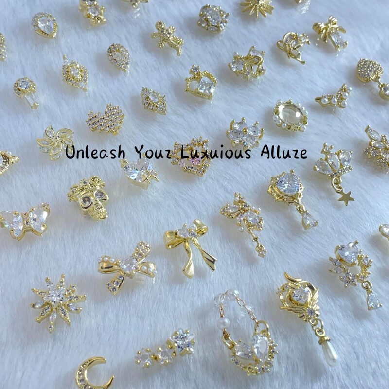 Lz New Popular 425 Nail Art Jewelry Gold and White Diamond Zircon High Color Retention Luxury Stereo Nail Art Decorations Lz New Popular 425 Nail Art Jewelry Gold and White Diamond Zircon High Color Retention Luxury Stereo Nail Art Decorations