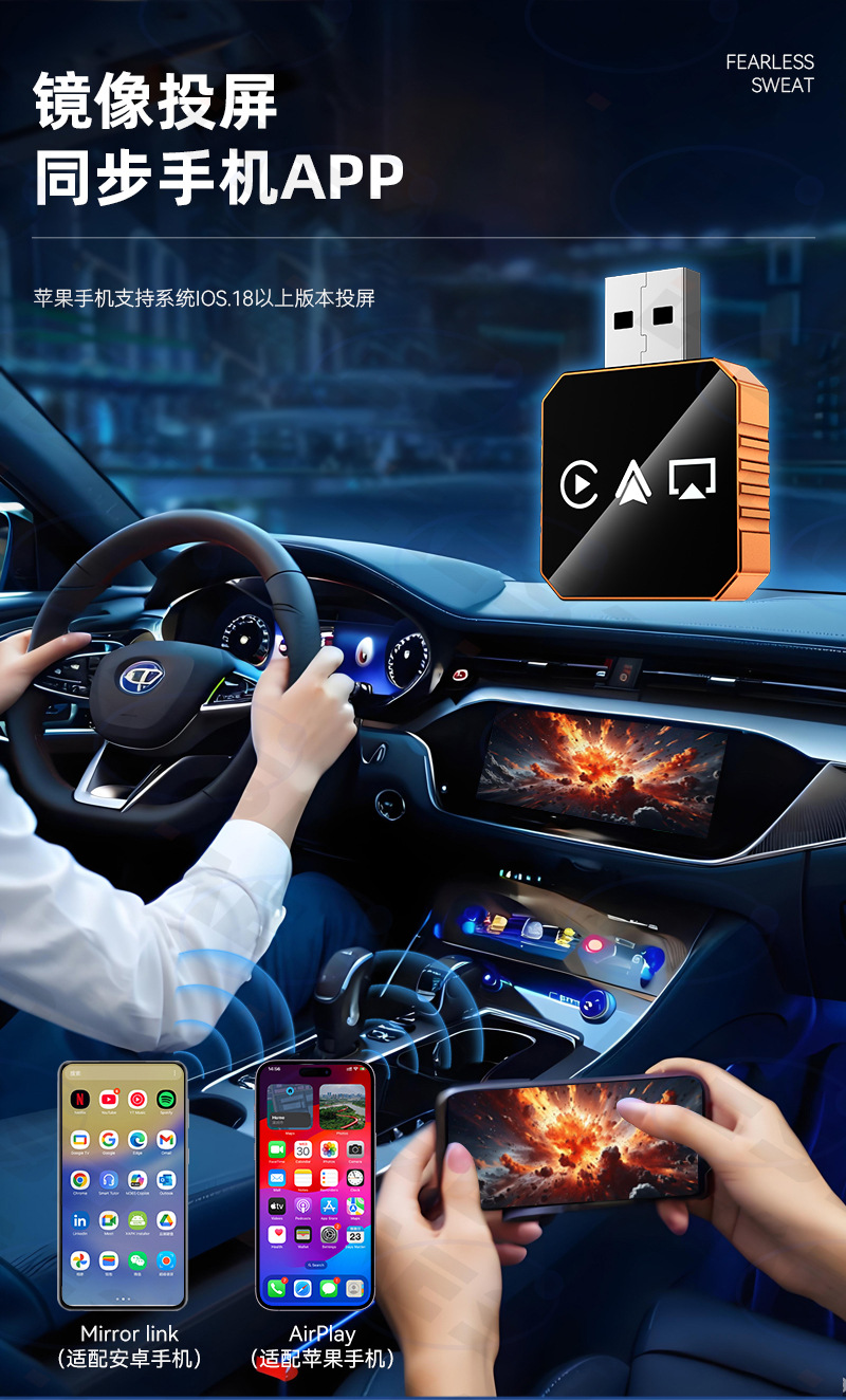 Cross-Border Applicable Apple Android Mirror Screen Projection 4-in-1 Wireless Car Connectivity Smart Reverse Control Carplay Box
