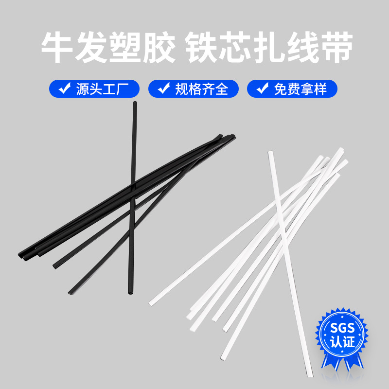 厂家批发黑白色束线扎丝捆绑铁芯扎带包胶铁线PE扎丝扎线铁绳带