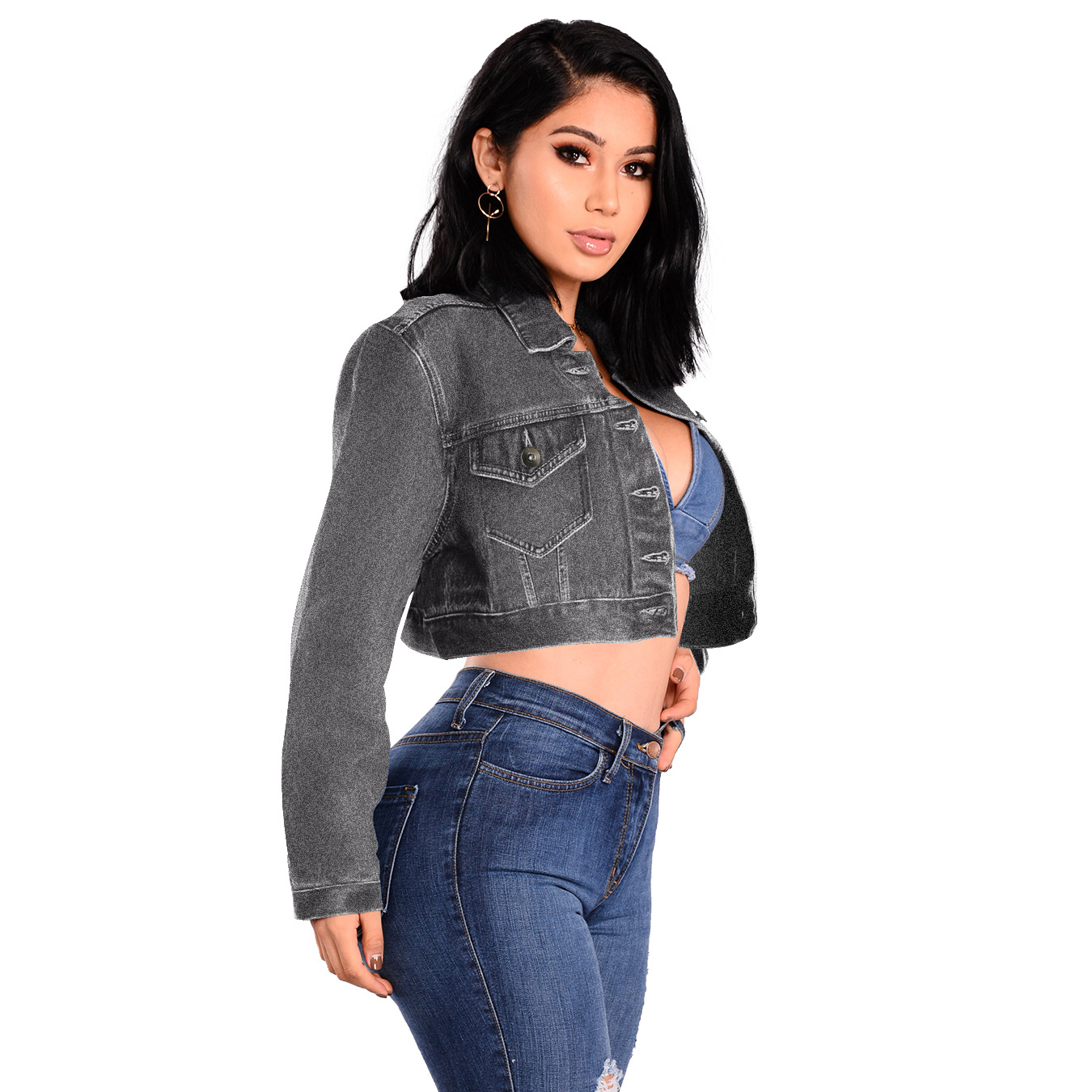 women bandage denim short coat nihaostyles wholesale clothing NSWL78430