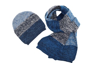 Factory Customized Direct Sales Winter Warm and Comfortable New Gradient Mixed Color Knitted Hat and Scarf Two-Piece Set