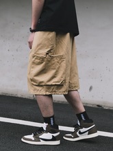 日系潮流余文乐过膝宽松工装短裤男夏季外穿潮牌ins嘻哈五分裤子