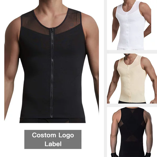 Amazon European and American Men's Breathable Mesh Stretch Abdominal Zipper Slim-Fit Belly Vest Shaping Top