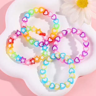 Children's girls acrylic two-color love bracelet creative beaded girl bracelet