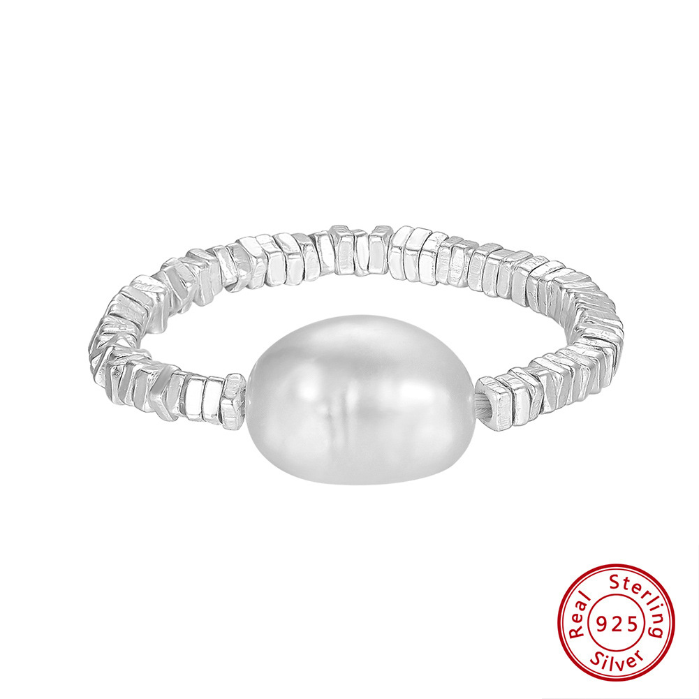 925 Sterling Silver Material Solid Color Pattern 925 Sterling Silver Freshwater Pearl Solid Color Rings