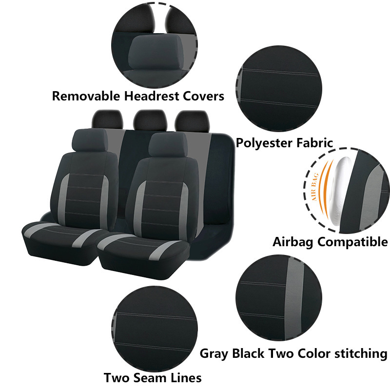 Full Set of Five-Seat Car Seat Covers, 9-Piece Set, Suitable for All Seasons, Breathable Polyester Fabric Seat Covers, Cross-Border Hot-Selling Car Seat Covers