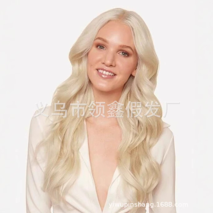 Factory fashion ladies wig Europe and the United States partial fluffy long curly hair face repair gold headgear spot wholesale