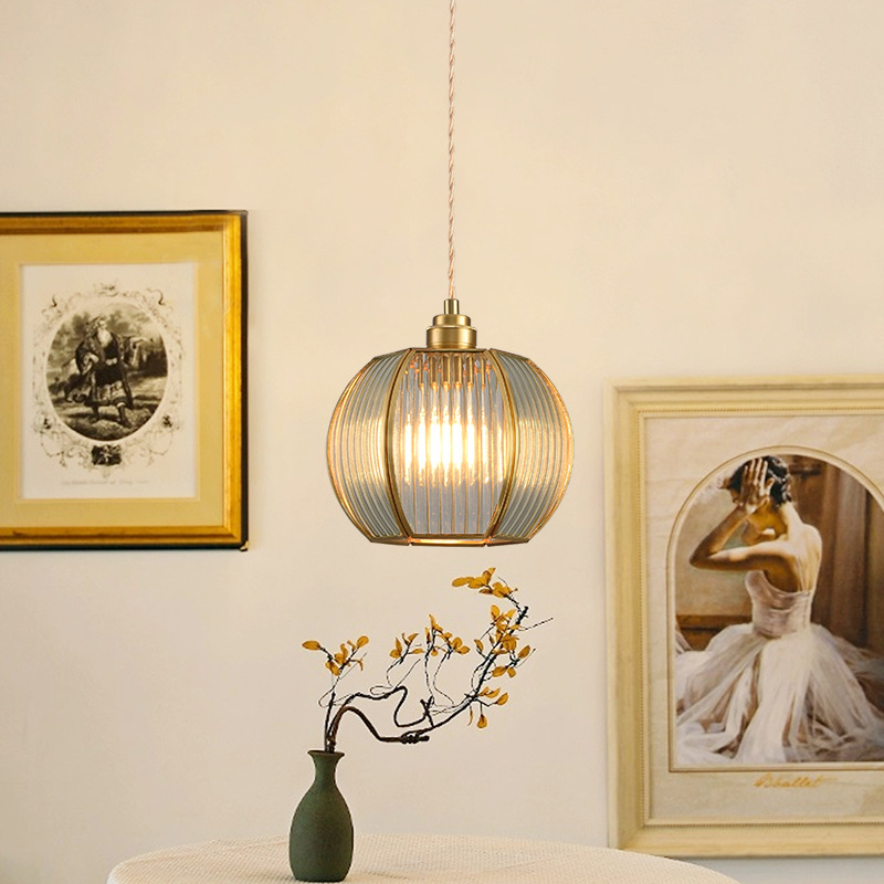 American Retro Tiffany Balcón Lujo ligero Latón Bar Dormitorio Restaurante B & B Vidrio Fruto Línea colgante Candelabro