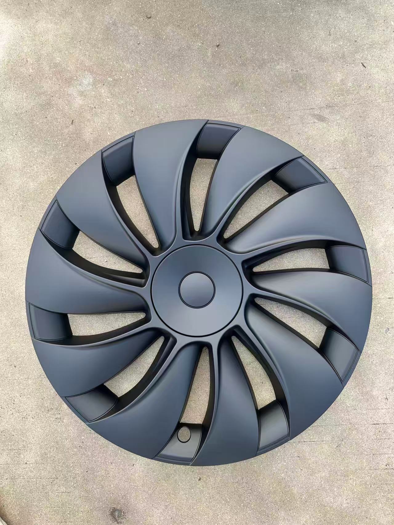 3/Y Wheel | Tesla Hub cover - new-model-y-19-inch-cyclone-matte-black-glossy
