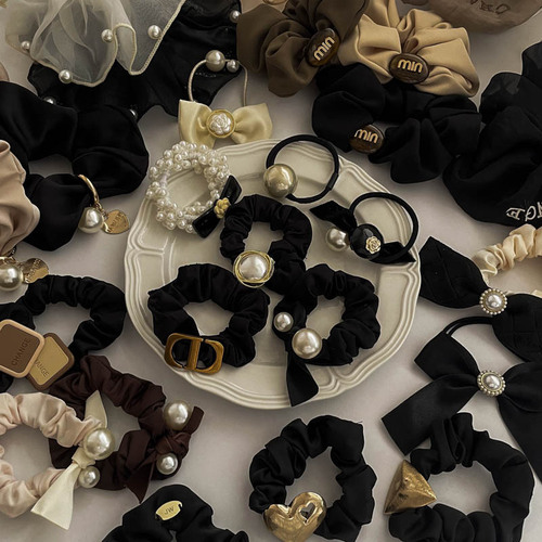 Butterfly bow large intestine hair tie high-end sense pearl headband for women autumn and winter  new style temperament Korean high elasticity elastic band